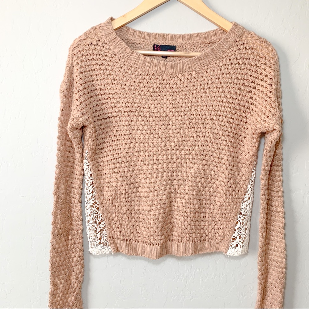 T/O Brown lace waffle knitted sweater Size S